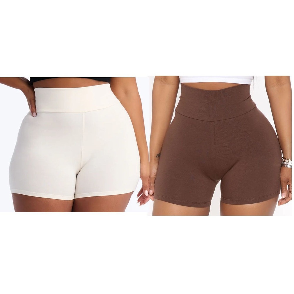 2 Pairs Fashion Nova Women's 3.5" Hailey Biker Shorts - Stone & Chocolate - XL